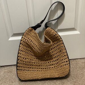 Moda Luxe Tan and Black Woven Hobo Bag